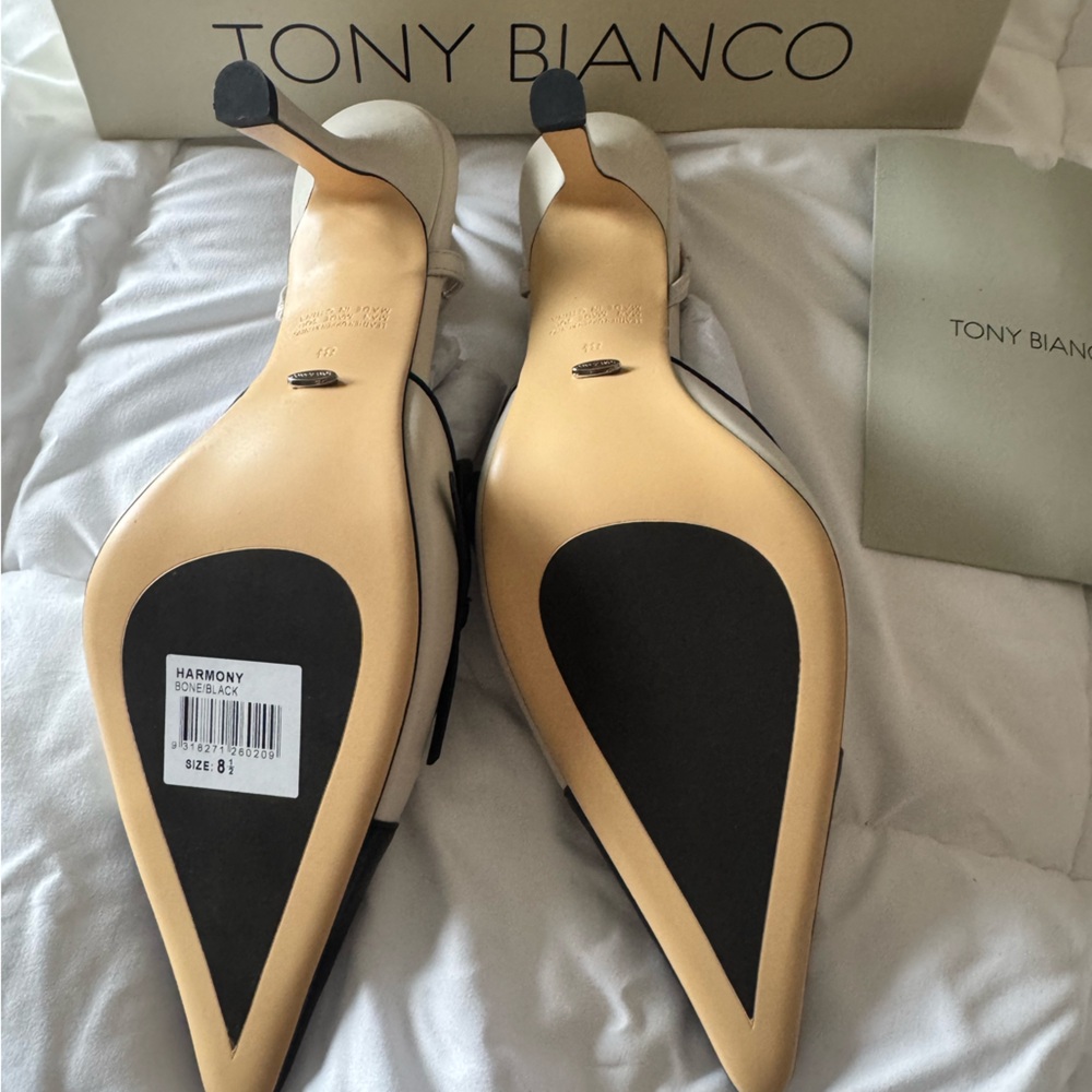 Tony Bianco Two-Tone Slingback Pointed Toe Heel - Bone & Black - Picture 3 of 5